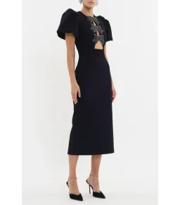 Rebecca Vallance Eliana Puff Sleeve Midi Dress Black Size AU 12 for rent on The Volte - image 2