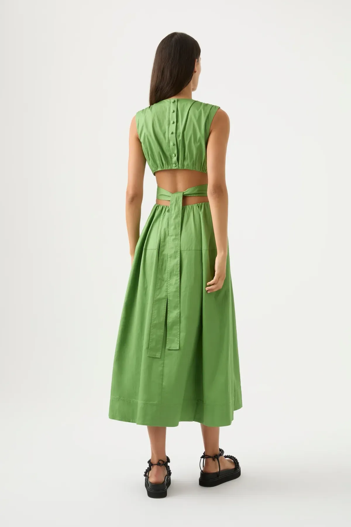 Aje Zorina Tie Midi Dress Fern Green Size 16 - Image 2