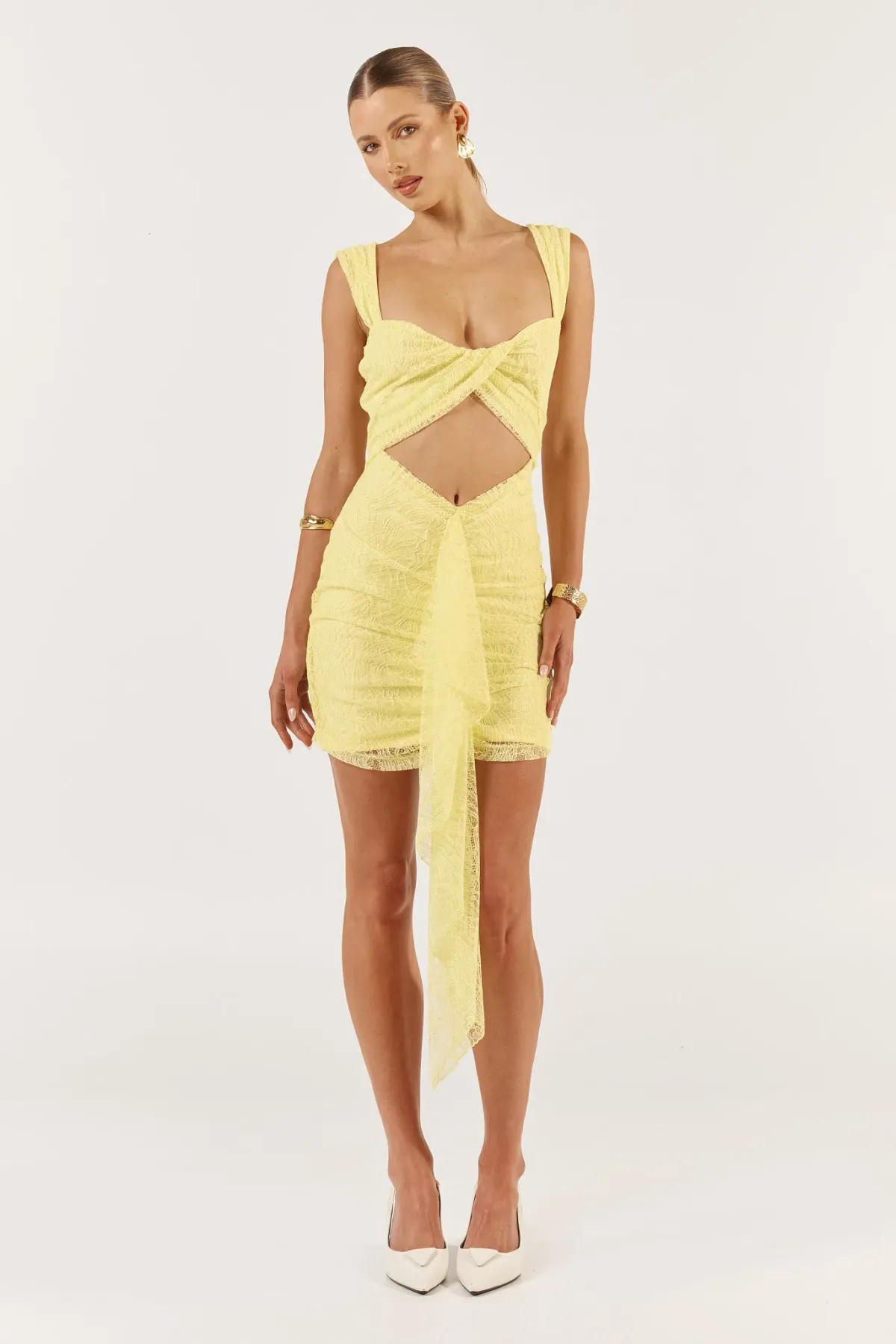 She is Olla Imogen Lace Mini Dress in Lemon Chello Size S / AU 8 - Image 1