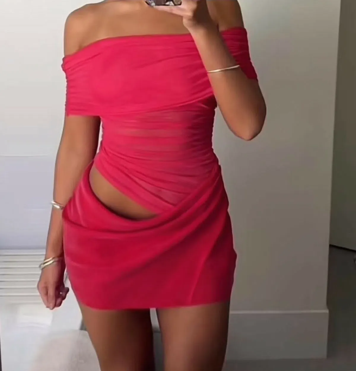 Benni Nico Off Shoulder Mini Dress in Watermelon Size 8 - Image 5