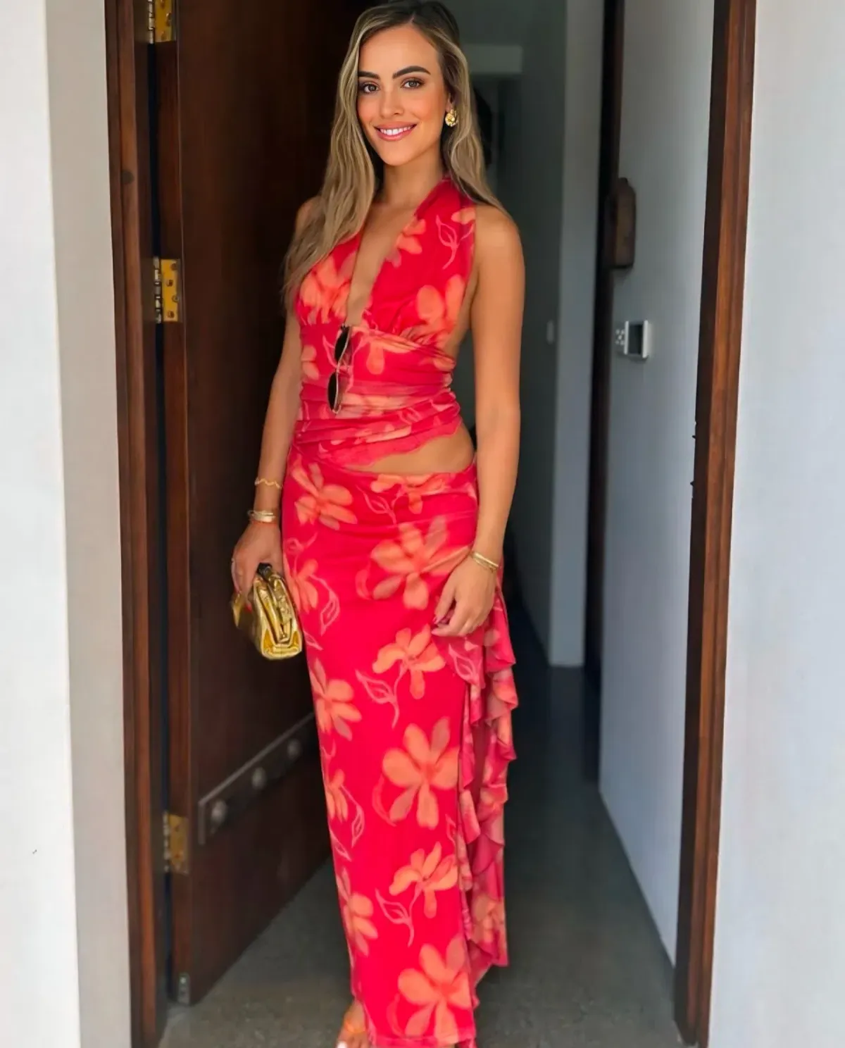 Benni Penelope Halter Maxi Dress in Hibiscus Floral Size 8 - Image 4