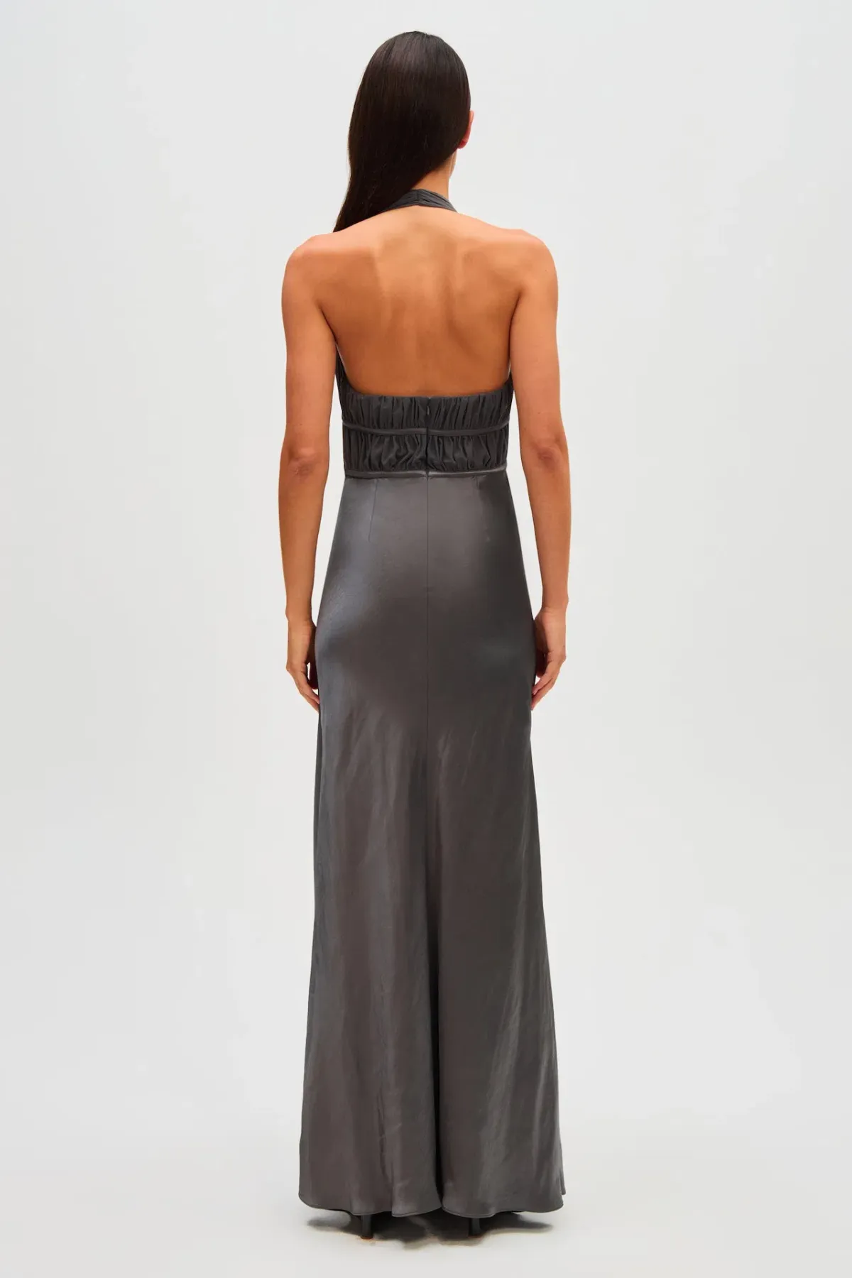 Misha Celine Satin Maxi Dress Pewter Size 8 - Image 3