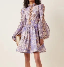 Zimmermann Botanica Butterfly Detailed Linen Silk Mini Dress Pandanus Size 2 / AU 12 for rent on The Volte - image 1