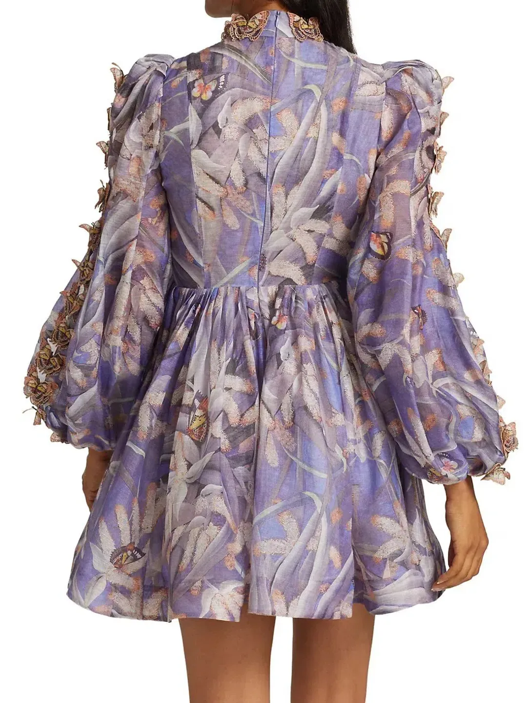 Zimmermann Botanica Butterfly Detailed Linen Silk Mini Dress Pandanus Size 2 / AU 12 for rent on The Volte - main image
