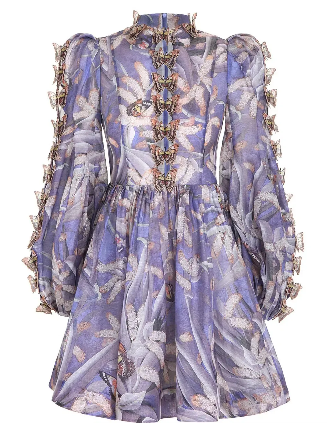 Zimmermann Botanica Butterfly Detailed Linen Silk Mini Dress Pandanus Size 2 / AU 12 for rent on The Volte - main image