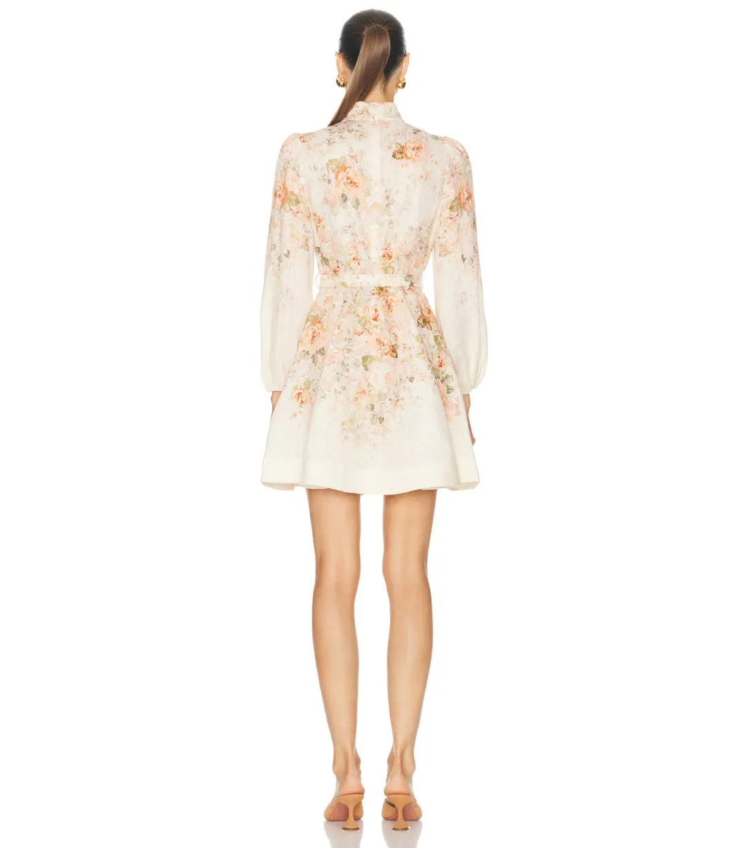 Zimmermann Illustration Buttoned Mini Dress Cream Rococo Floral Size 2 / AU 12 for rent on The Volte - main image