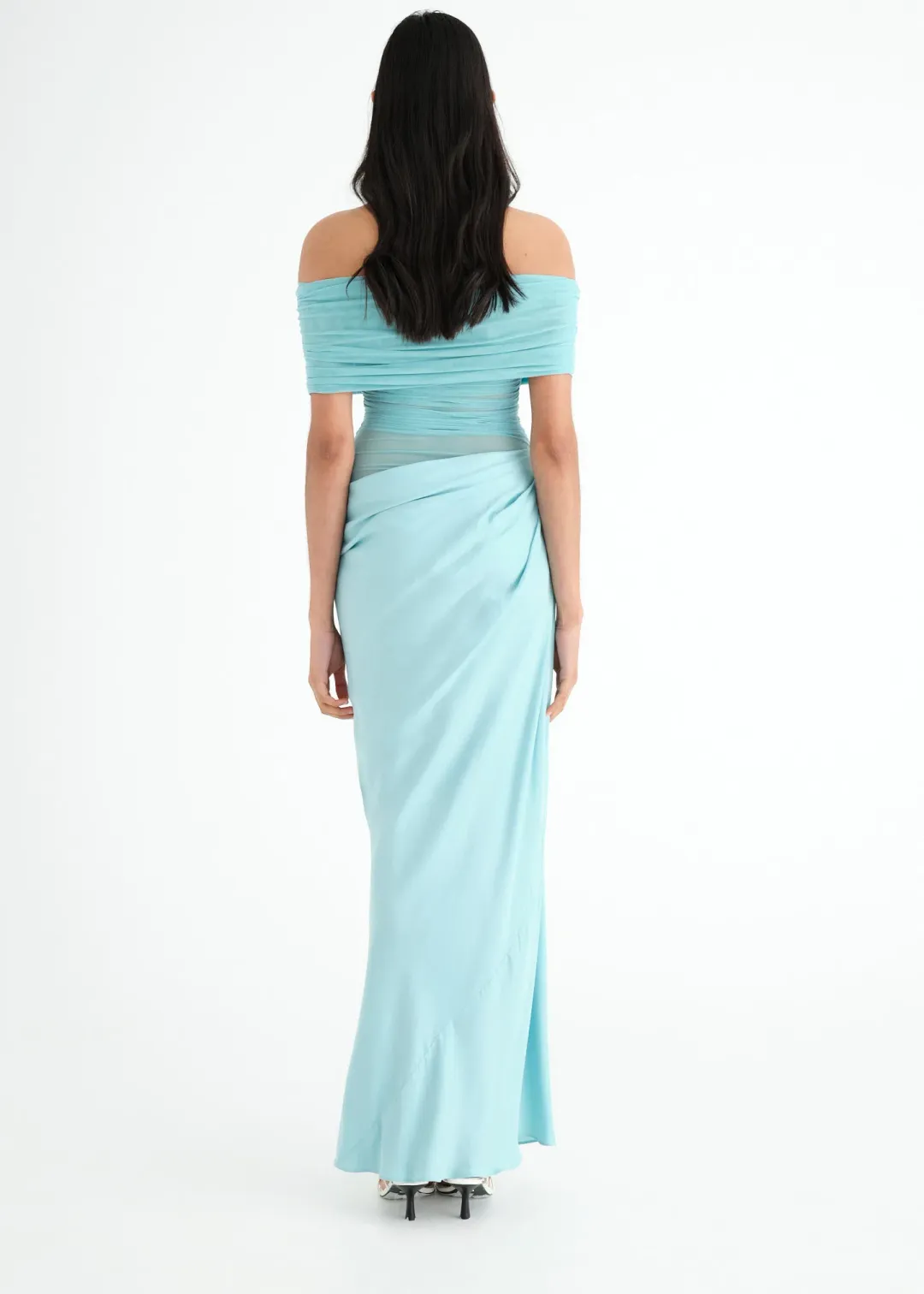 Benni Nico Off Shoulder Maxi Dress in Aquamarine Size AU 10 for rent on The Volte - main image