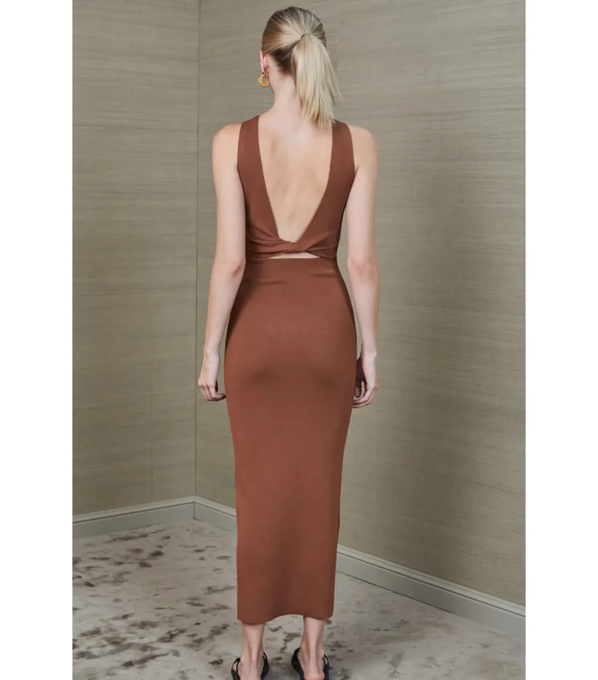 Bec & Bridge Sorbet Midi Dress in Chocolate Size AU 8 - Image 3