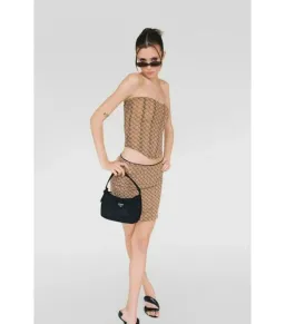 Miaou Peri Corset and Mini Moni Skirt in Nude Monogram Set Size XS / AU 6 for rent on The Volte - image 1