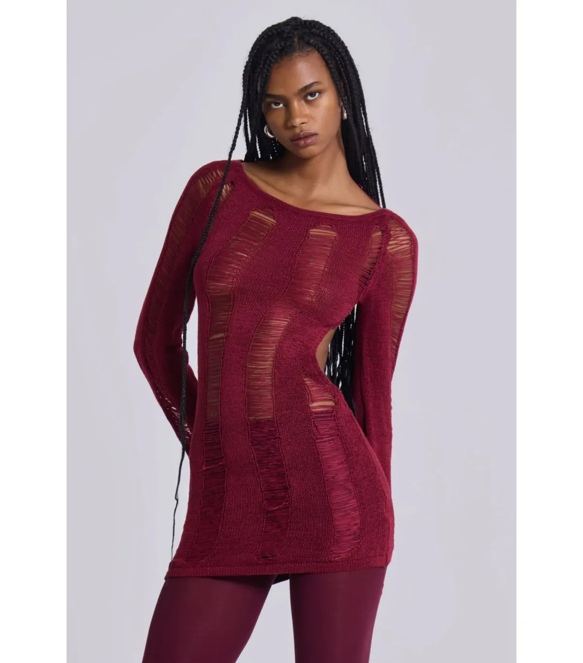Jaded London Umbra Shredded Mini Dress in Burgundy Size S / AU 8 - Image 2