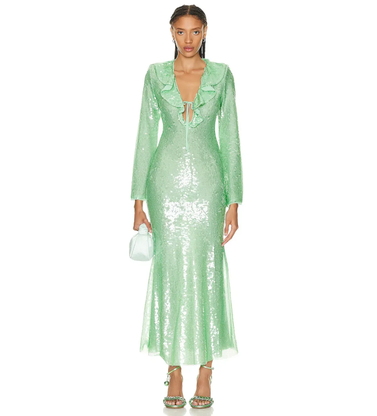 Self Portrait Sequin Midi Dress Green Size 6 - Image 1