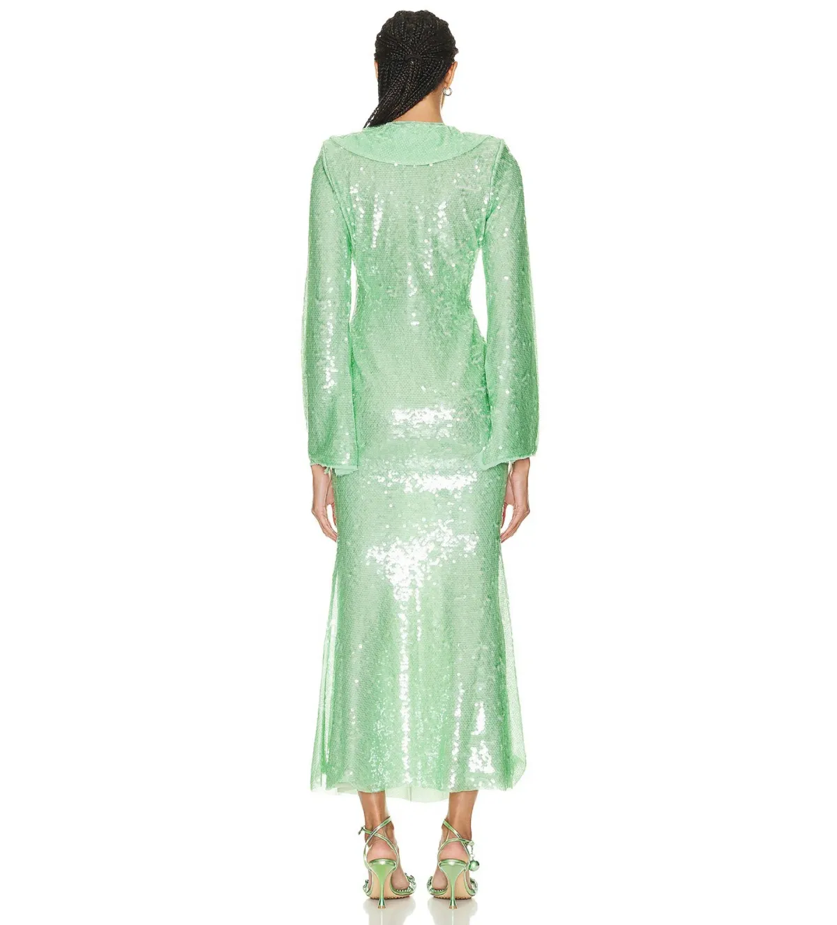 Self Portrait Sequin Midi Dress Green Size 6 - Image 2