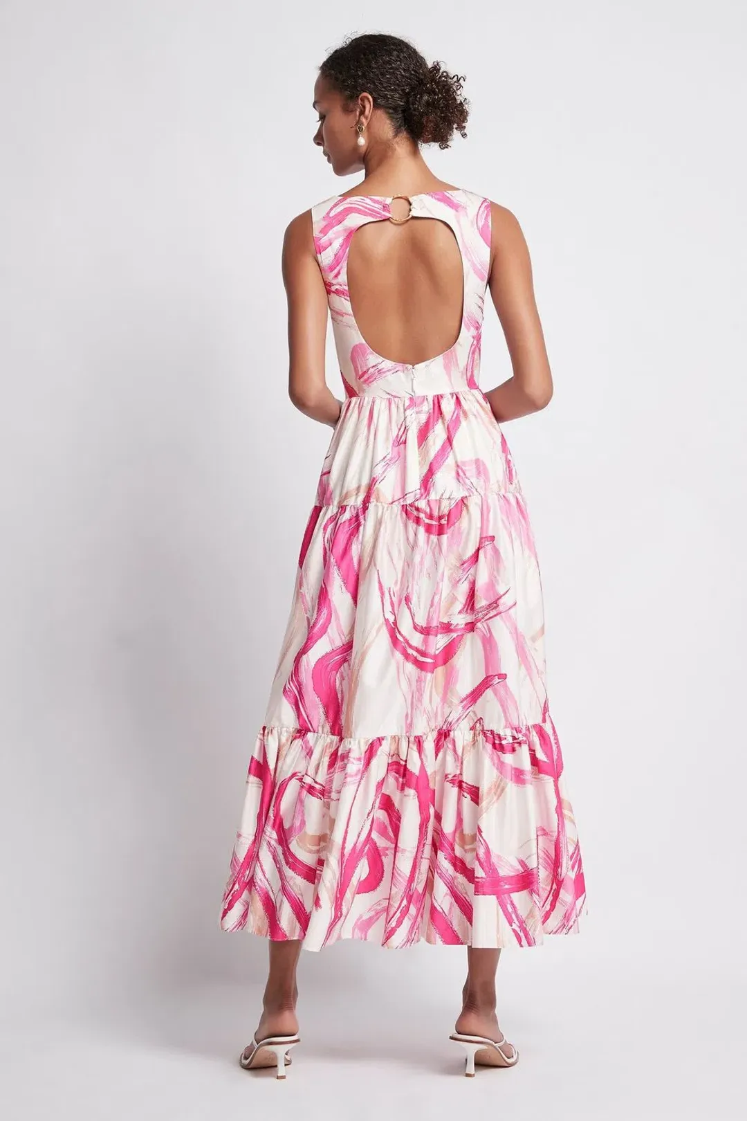 AJE Allegro Ring Midi Tiered Dress Fuchsia Size 8 for rent on The Volte - main image