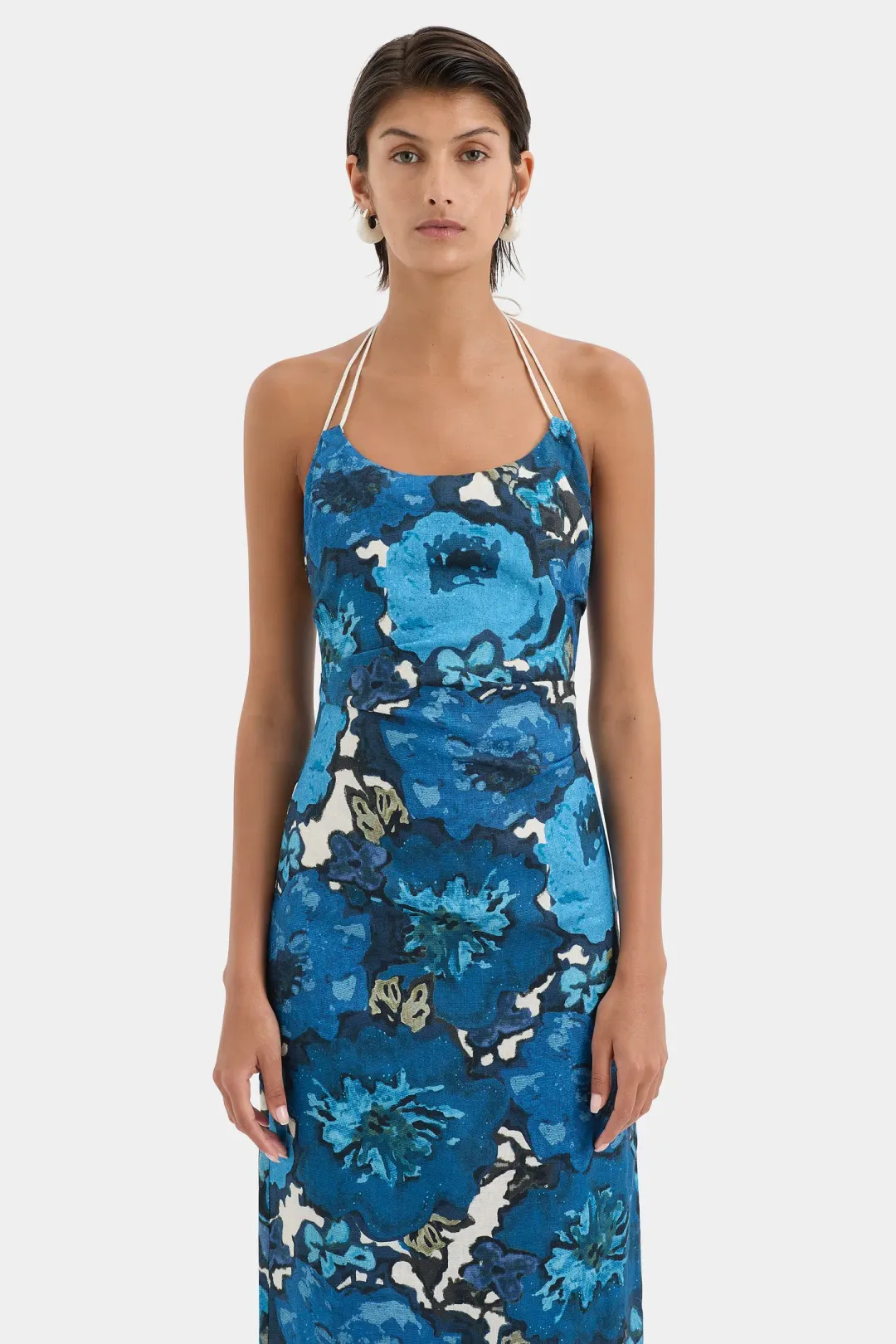 Sir the Label Camellia Midi Dress Blue Flora Print Size 1 (AU 8) for rent on The Volte - main image