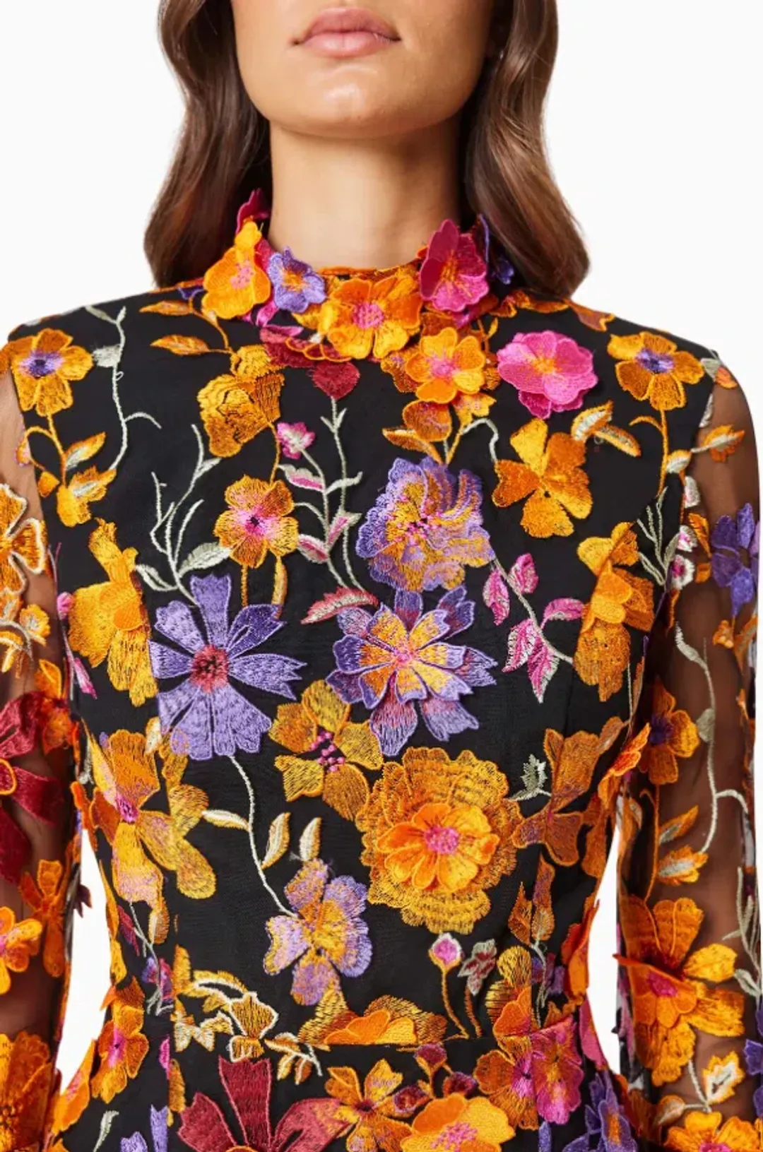 Elliatt Alessandra Floral Long Sleeve Mini Dress in Orange Multi Size for rent on The Volte - main image