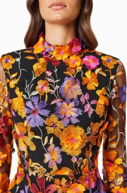 Elliatt Alessandra Floral Long Sleeve Mini Dress in Orange Multi Size for rent on The Volte - image 2