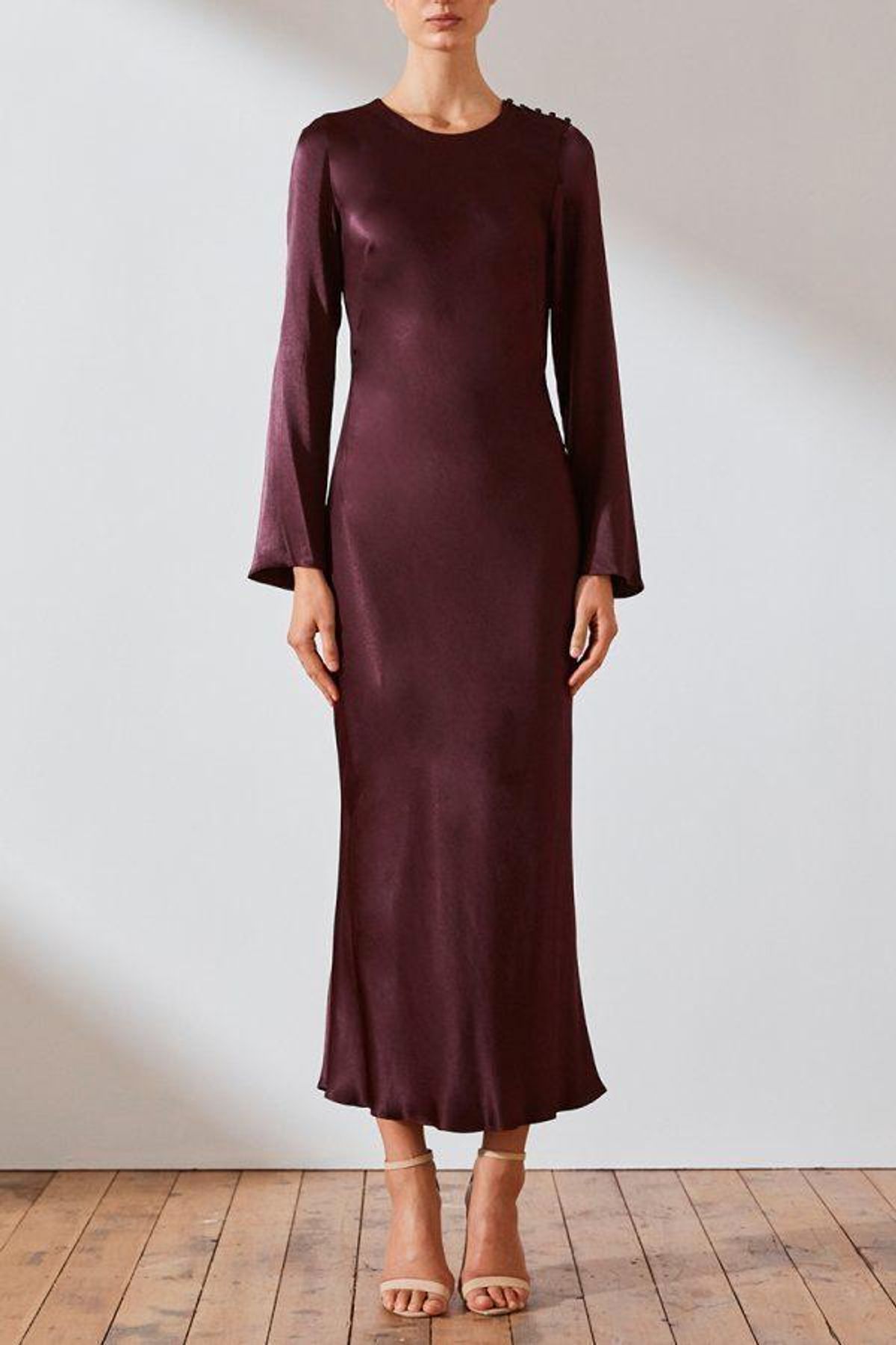 Shona Joy Morrison Long Sleeve Bias Midi Dress Burgundy Size 8 / AU 8 - Image 2