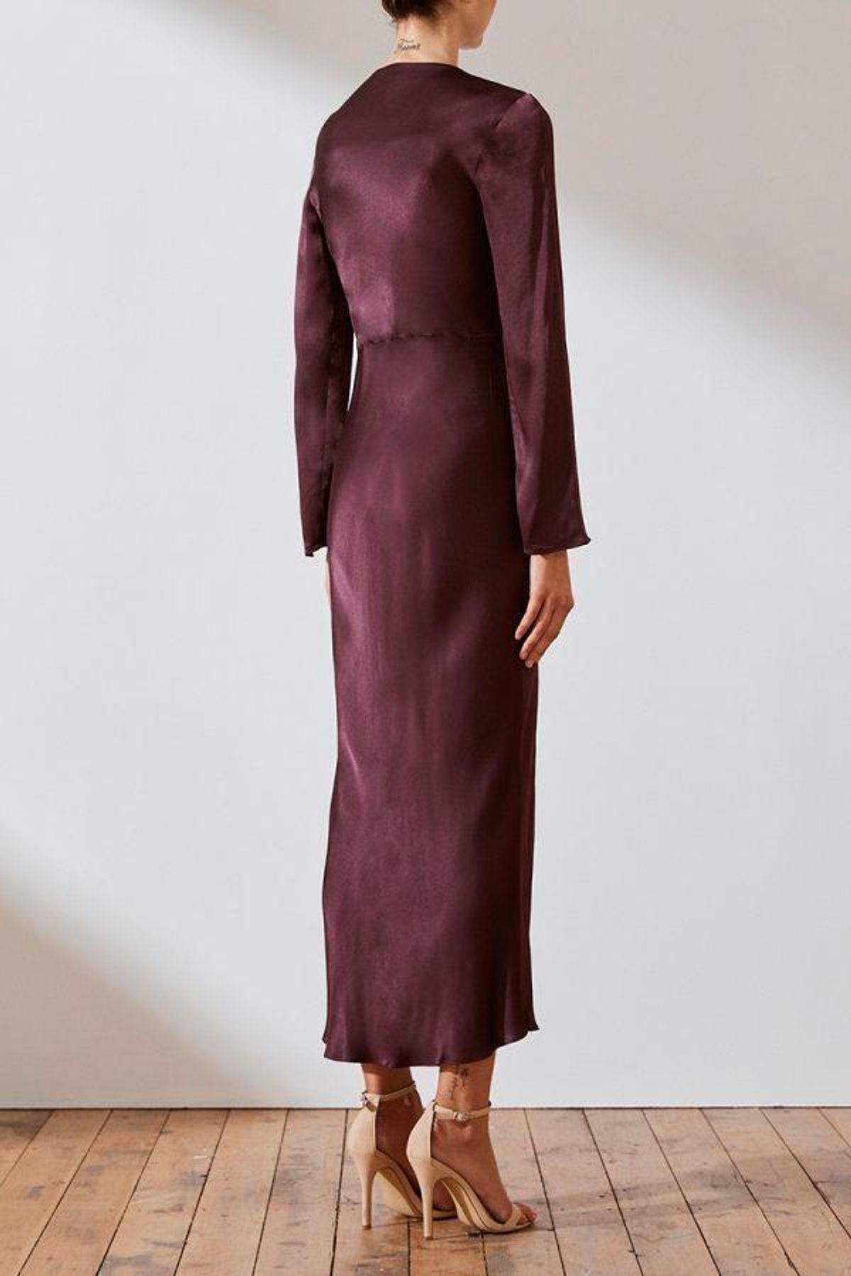 Shona Joy Morrison Long Sleeve Bias Midi Dress Burgundy Size 8 / AU 8 - Image 3