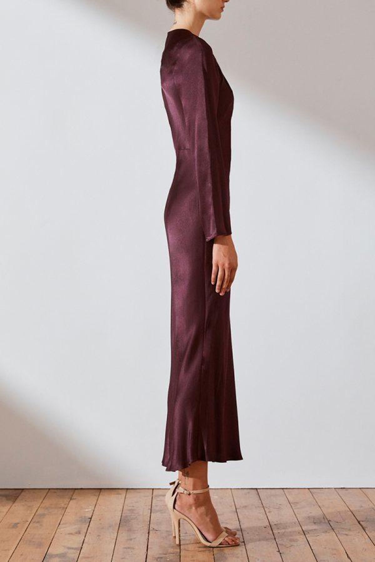 Shona Joy Morrison Long Sleeve Bias Midi Dress Burgundy Size 8 / AU 8 - Image 4