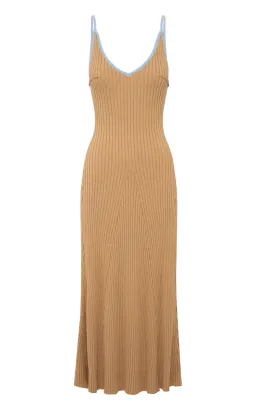 Anna Quan Scarlet Ribbed Knit Cotton Midi Dress Tan/Blue Size 10 for rent on The Volte - image 8