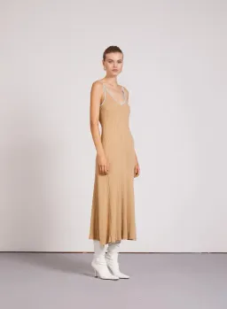 Anna Quan Scarlet Ribbed Knit Cotton Midi Dress Tan/Blue Size 10 for rent on The Volte - image 5