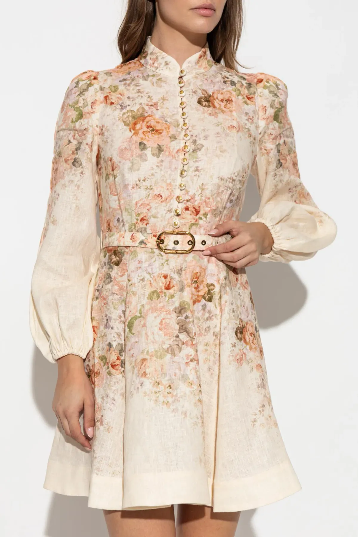 Zimmermann The Illustration Buttoned Mini Dress in Cream Rococo Floral Size 3 / AU 14 - Image 3