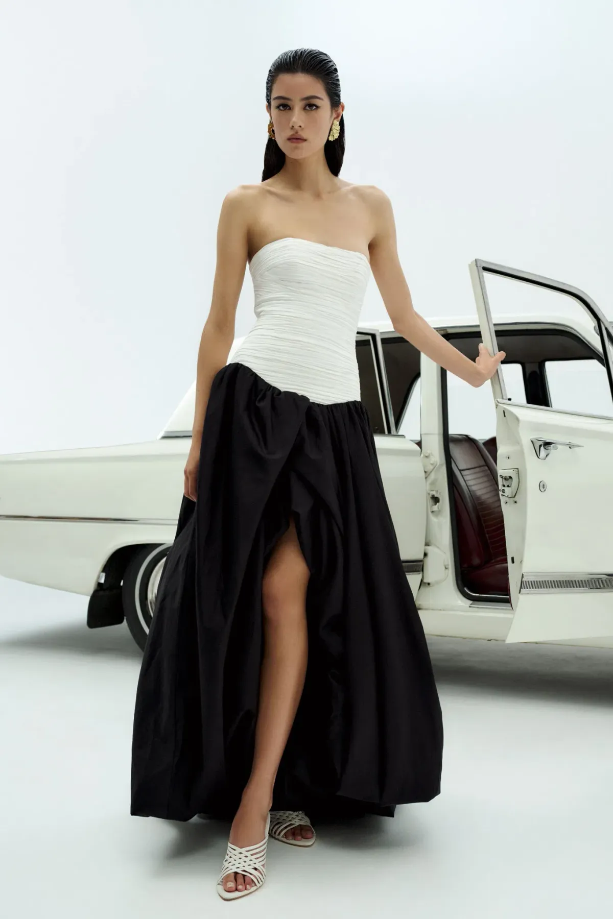 Aje Violette Bubble Hem Maxi Dress Ivory/Black Size 4 for rent on The Volte - main image