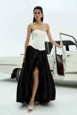Aje Violette Bubble Hem Maxi Dress Ivory/Black Size 4 for rent on The Volte - image 1