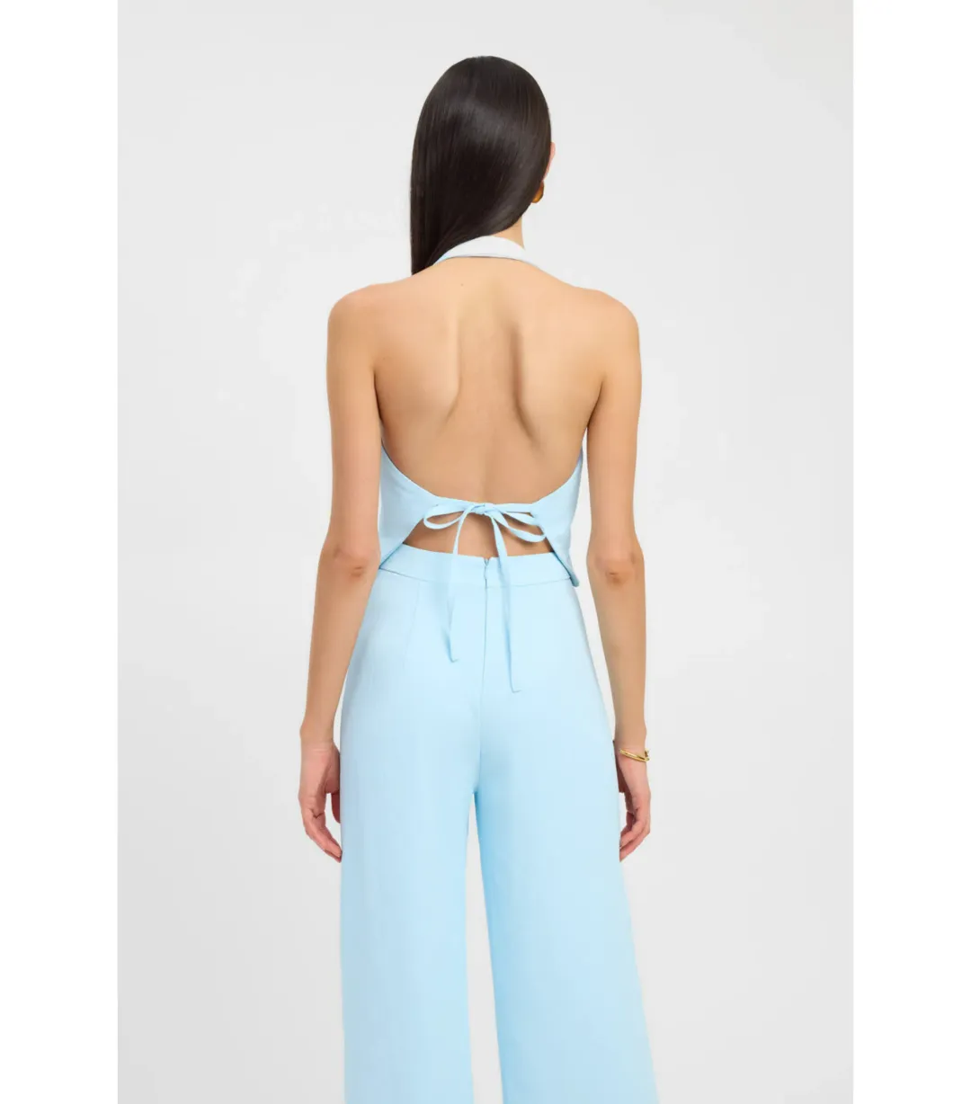 Kookai Oyster Backless Vest and Willow Pants Cloud Blue Size AU 6 for rent on The Volte - main image