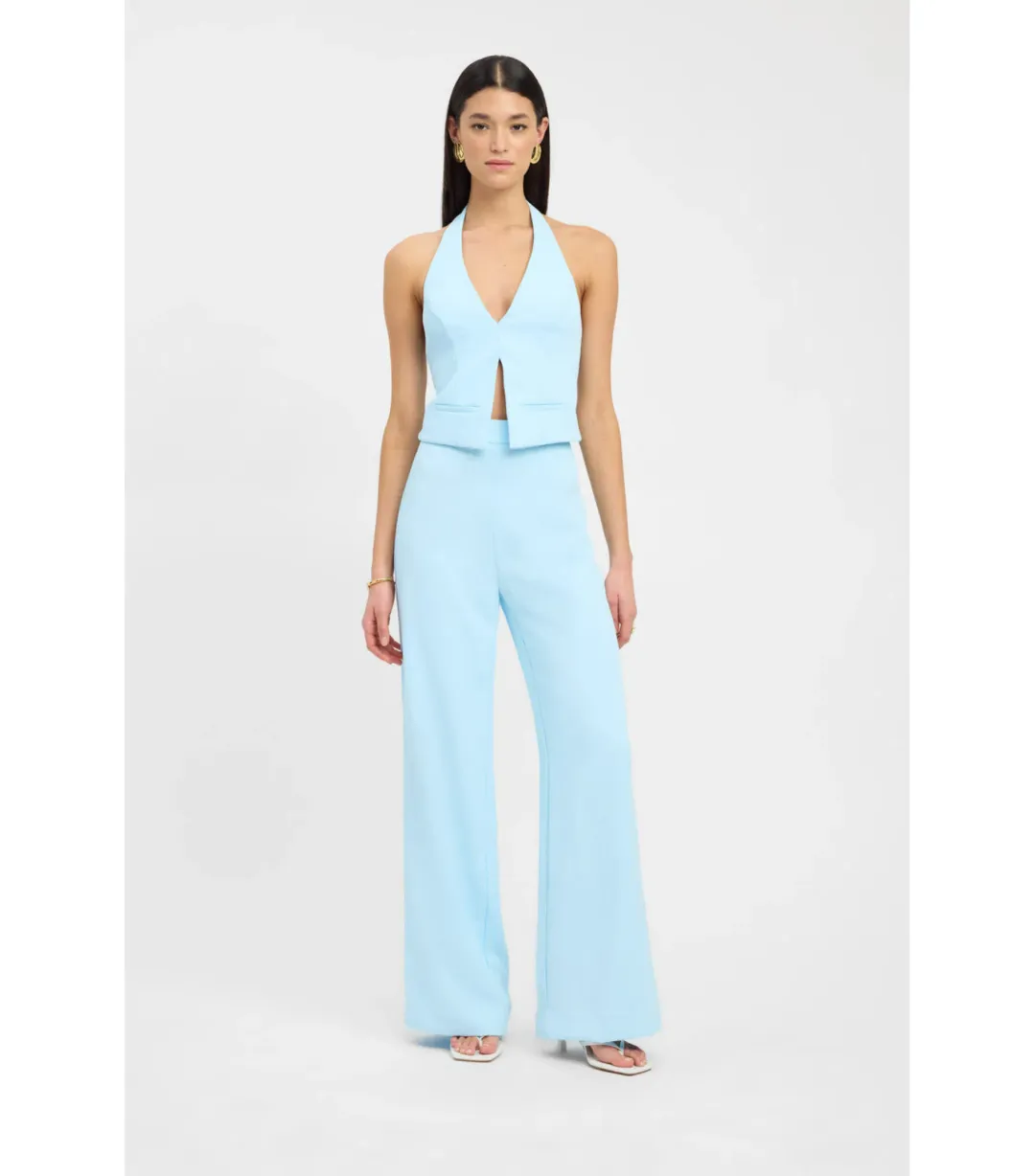 Kookai Oyster Backless Vest and Willow Pants Cloud Blue Size AU 6 for rent on The Volte - main image