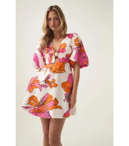 Aje Overflow Knotted Mini Dress Vivid Hibiscus Size AU 16 for rent on The Volte - image 2