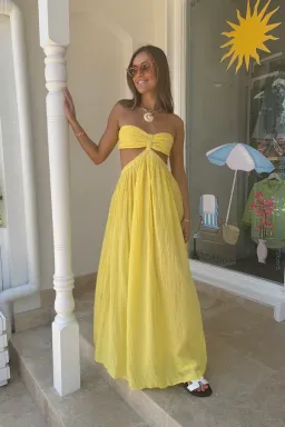 D'Artemide Chloe Strapless Cotton Dress Yellow One Size for rent on The Volte - image 2