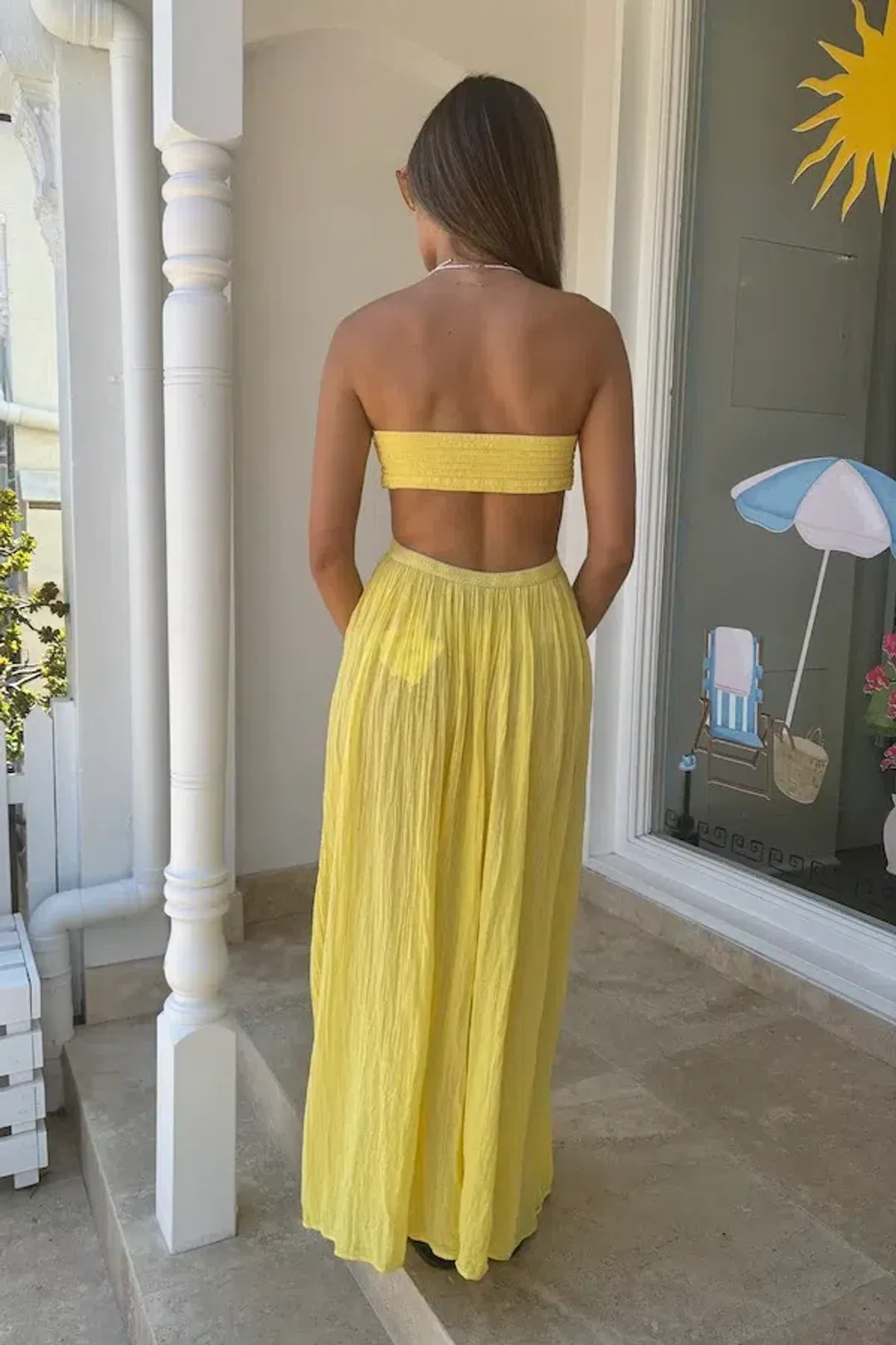 D'Artemide Chloe Strapless Cotton Dress Yellow One Size for rent on The Volte - main image