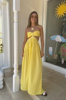 D'Artemide Chloe Strapless Cotton Dress Yellow One Size for rent on The Volte - image 1