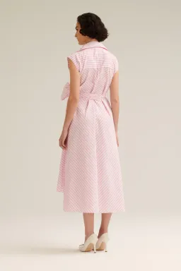 Scanlan Theodore Stripe Wrap Midi Dress Pink Size 8 for rent on The Volte - image 3