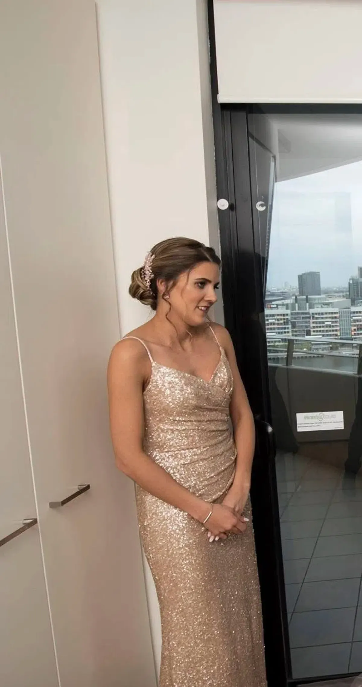 Sorella Vita 8884 Shoestring Floor Length Gown Gold Size 10 - Image 2