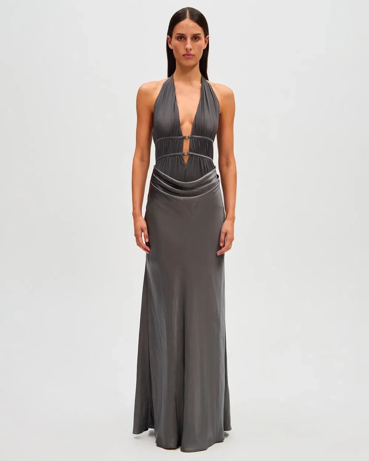 Misha Celine Satin Maxi Dress in Pewter Size 8/S for rent on The Volte - main image