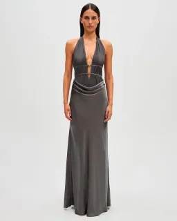 Misha Celine Satin Maxi Dress in Pewter Size 8/S for rent on The Volte - image 1