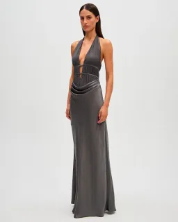 Misha Celine Satin Maxi Dress in Pewter Size 8/S for rent on The Volte - image 2
