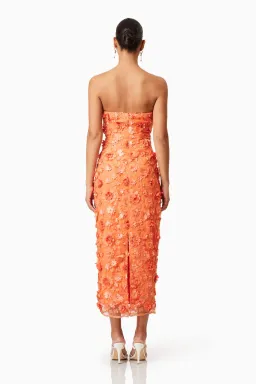 Elliatt Bluebell Strapless 3D Midi Dress Orange Size 6 for rent on The Volte - image 3