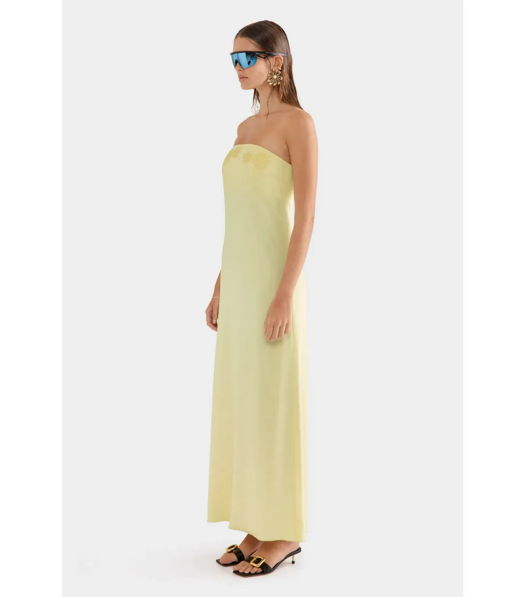Venroy Beaded Strapless Maxi Dress in Pastel Yellow Size AU 8 for rent on The Volte - main image
