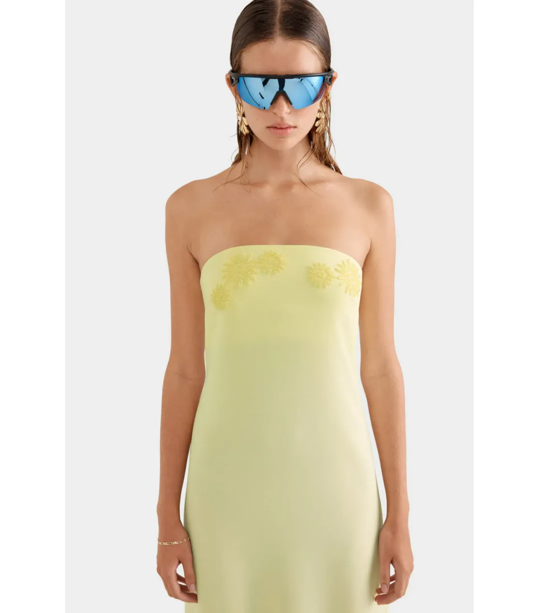Venroy Beaded Strapless Maxi Dress in Pastel Yellow Size AU 8 for rent on The Volte - main image