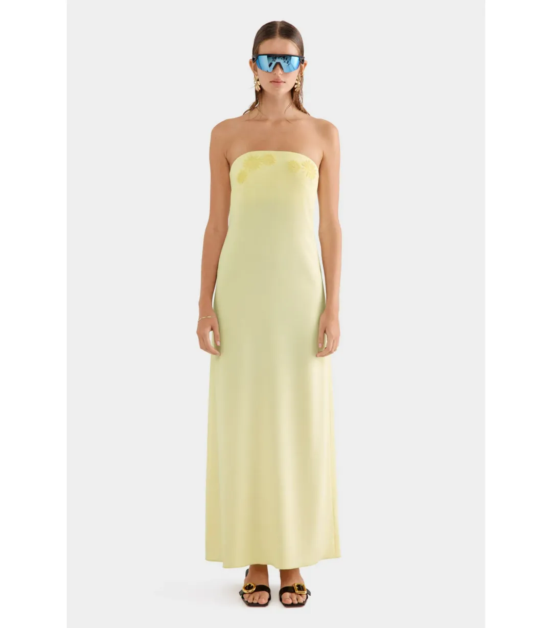 Venroy Beaded Strapless Maxi Dress in Pastel Yellow Size AU 8 for rent on The Volte - main image