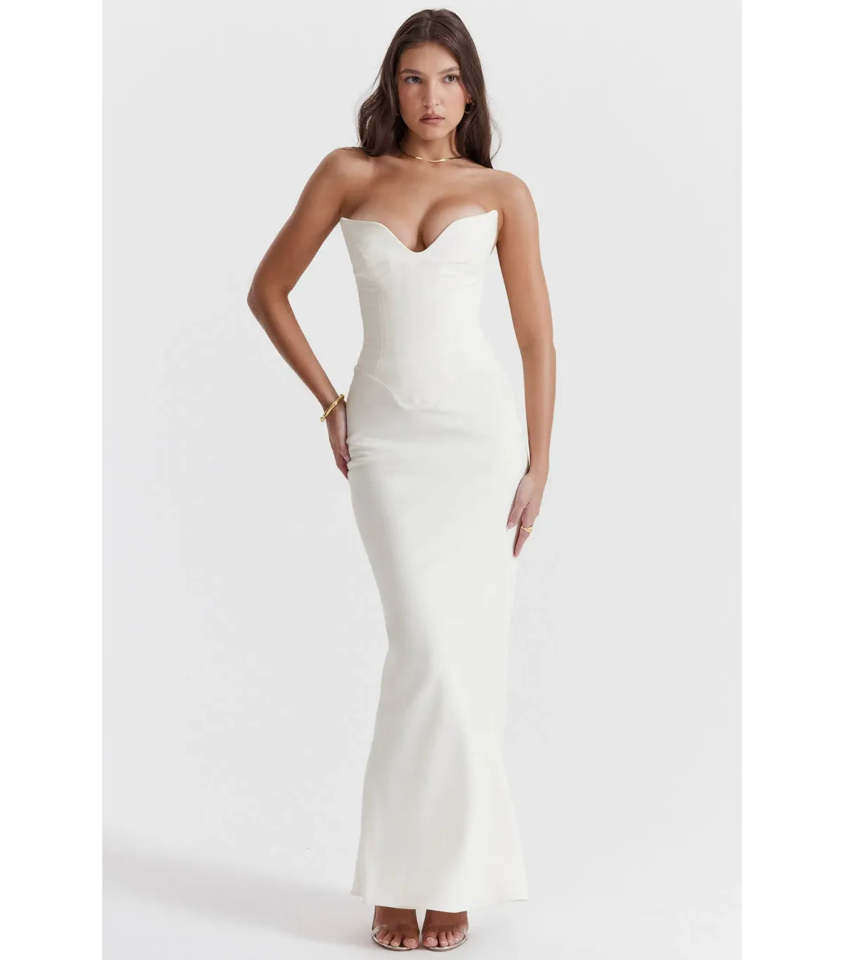 House Of CB Tamara Strapless Corset Dress Ivory Size AU 8 for rent on The Volte - main image