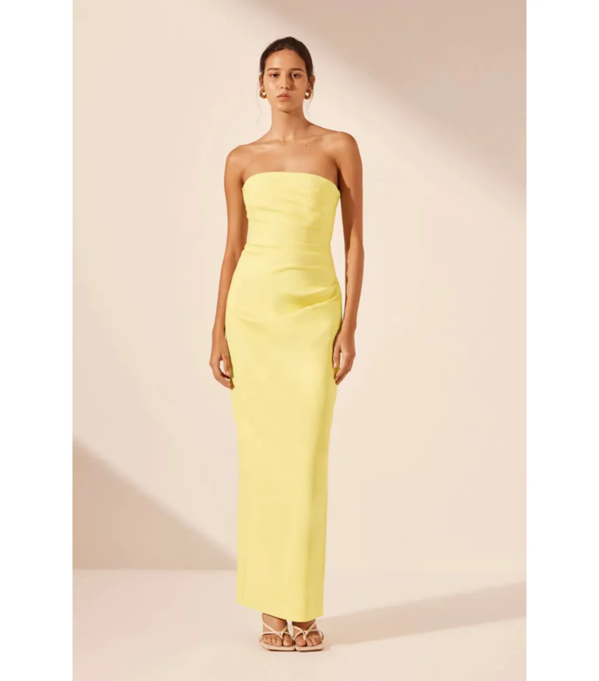 Shona Joy Lani Strapless Draped Maxi Dress Lemon Yellow Size AU 8 for rent on The Volte - main image