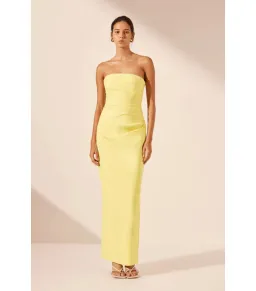 Shona Joy Lani Strapless Draped Maxi Dress Lemon Yellow Size AU 8 for rent on The Volte - image 1