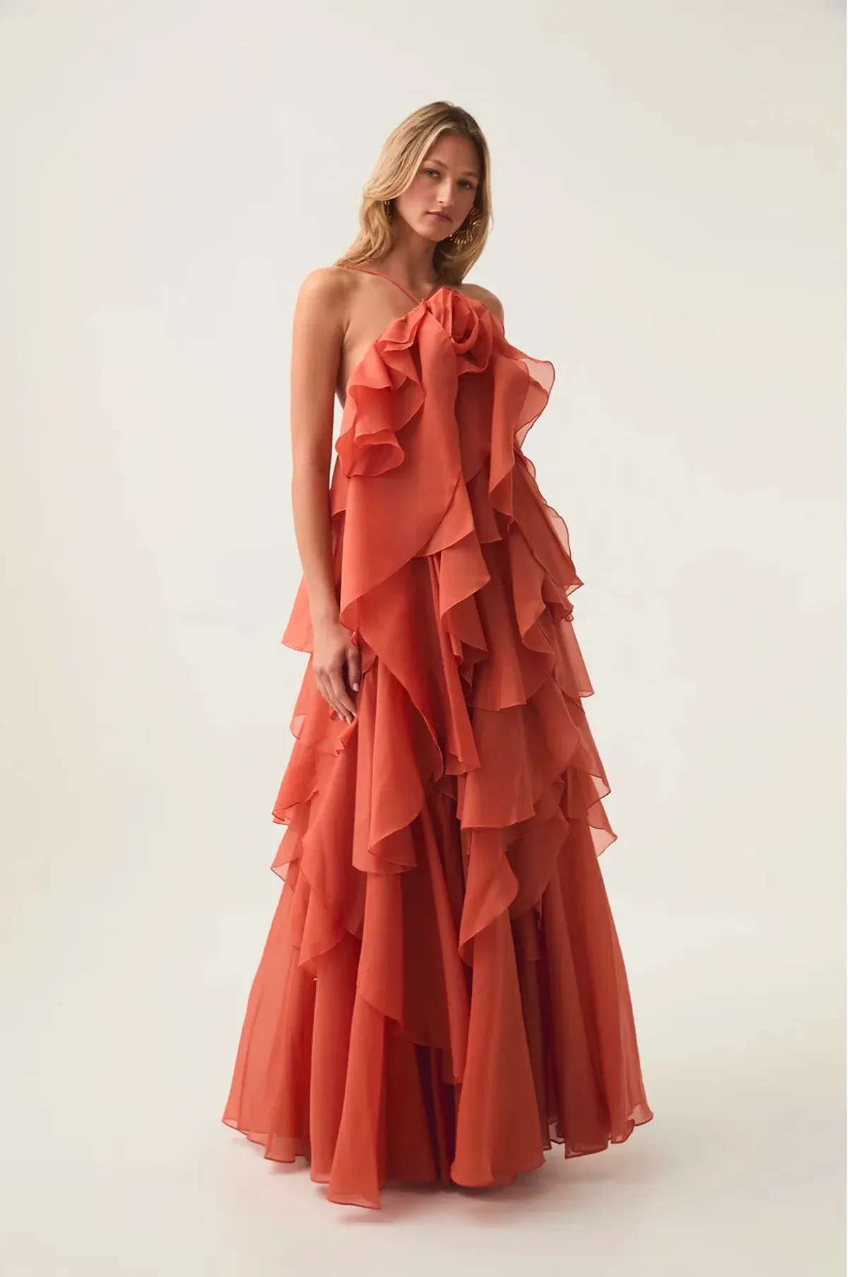 Aje Pandorea Layered Maxi Dress in Coral Clay Size AU 6 - Image 2
