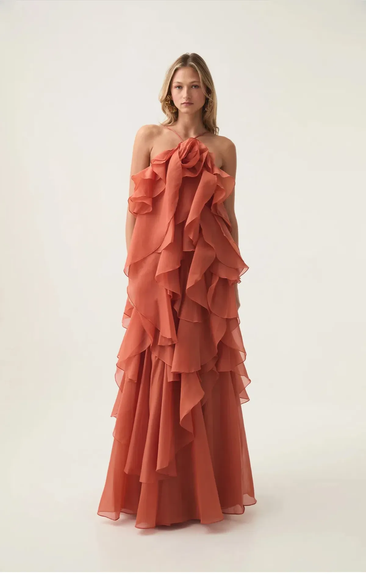 Aje Pandorea Layered Maxi Dress in Coral Clay Size AU 6 - Image 1