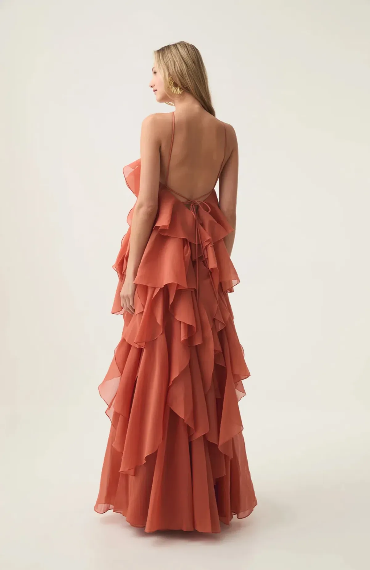 Aje Pandorea Layered Maxi Dress in Coral Clay Size AU 6 - Image 4