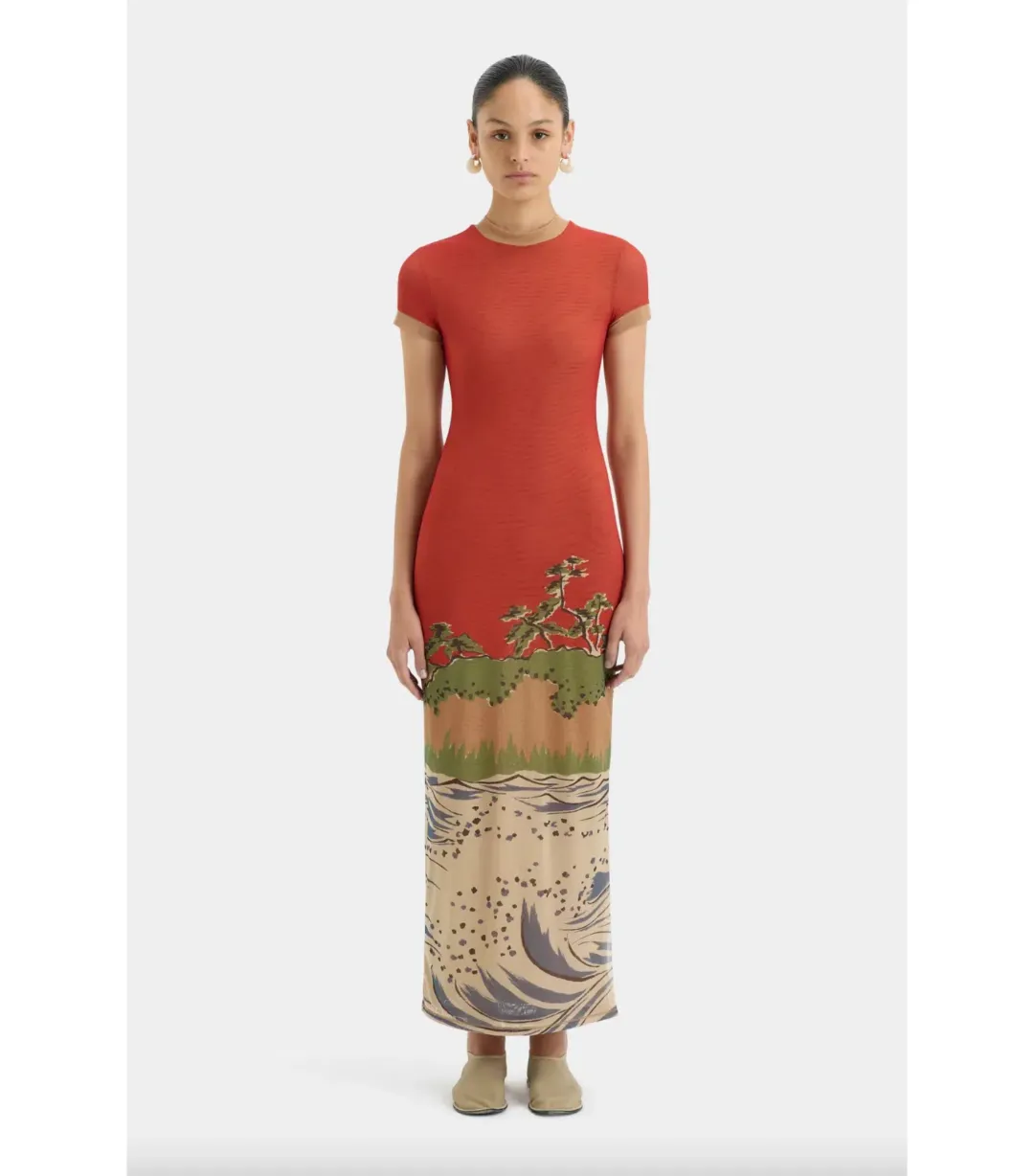 Sir The Label Redwood Tee Midi Dress in Sea Ranch Scene Size 2 / AU 10 for rent on The Volte - main image
